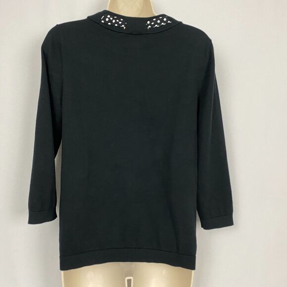 Talbots Sweater Medium Solid Black Polka Dot Bow Retro Twee Preppy Minimalist - Picture 5 of 11